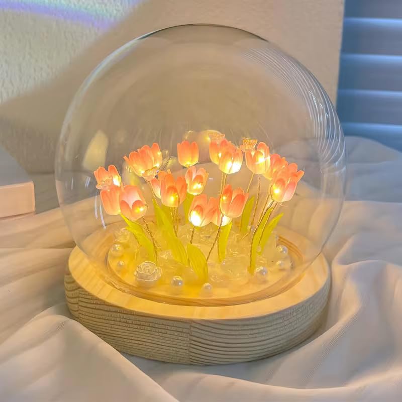LED Tulip Flower Dome Night Light – Romantic Glass Lamp for Bedroom & Home Décor