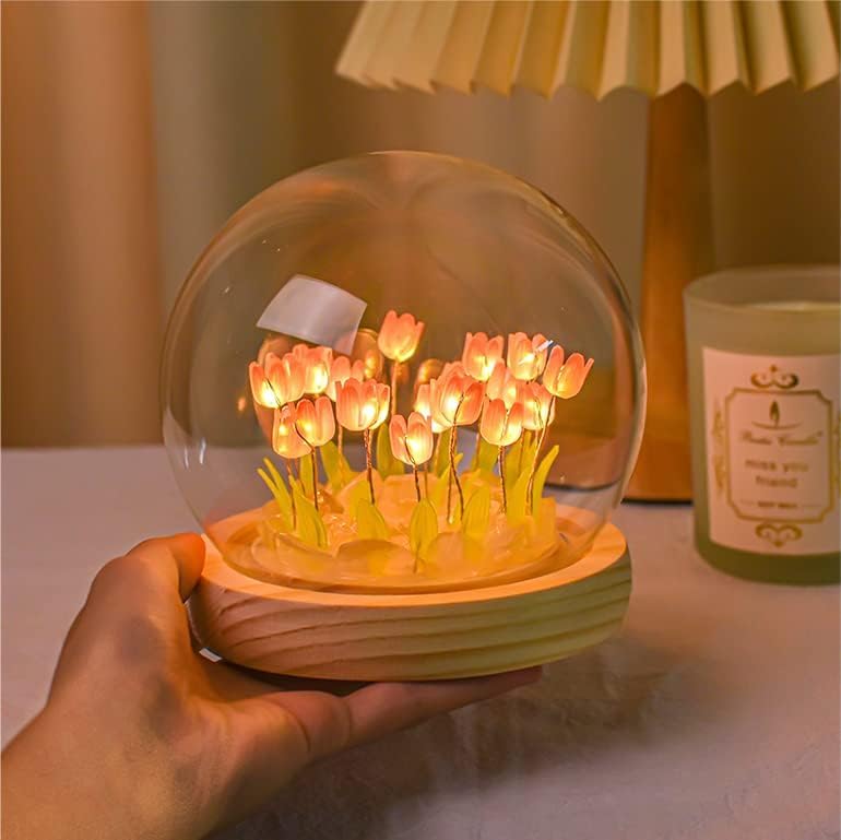 LED Tulip Flower Dome Night Light – Romantic Glass Lamp for Bedroom & Home Décor