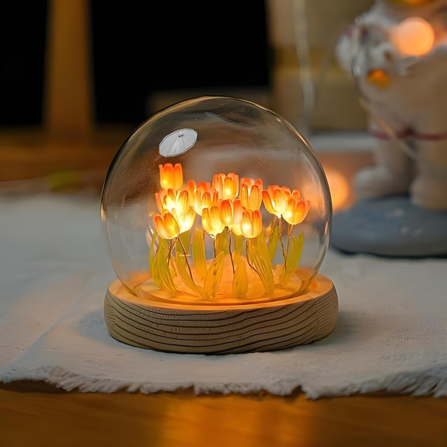 LED Tulip Flower Dome Night Light – Romantic Glass Lamp for Bedroom & Home Décor