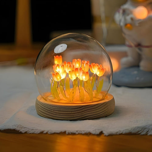 LED Tulip Flower Dome Night Light – Romantic Glass Lamp for Bedroom & Home Décor