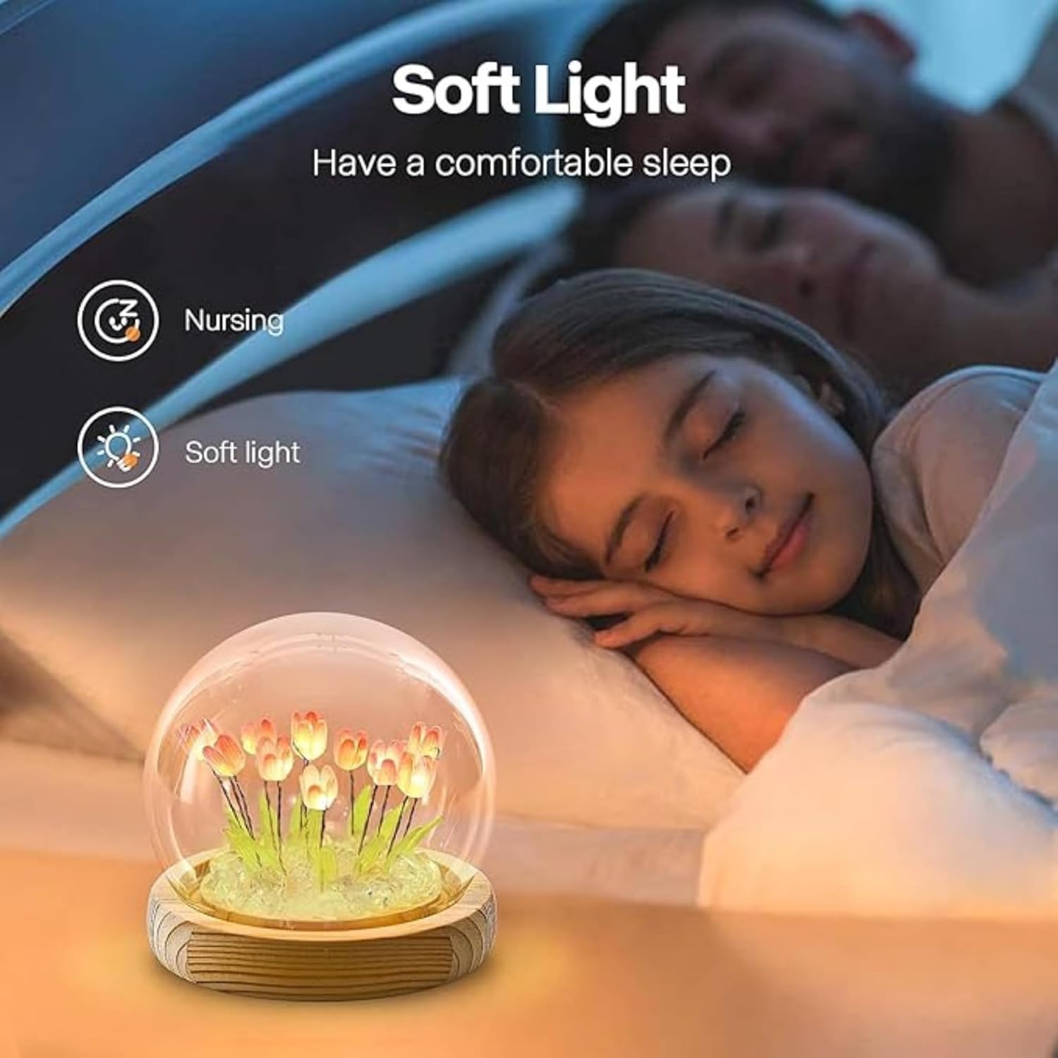LED Tulip Flower Dome Night Light – Romantic Glass Lamp for Bedroom & Home Décor