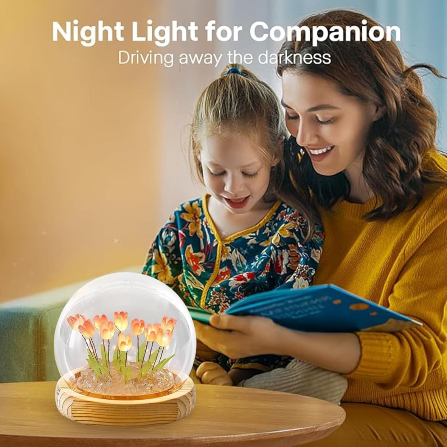 LED Tulip Flower Dome Night Light – Romantic Glass Lamp for Bedroom & Home Décor