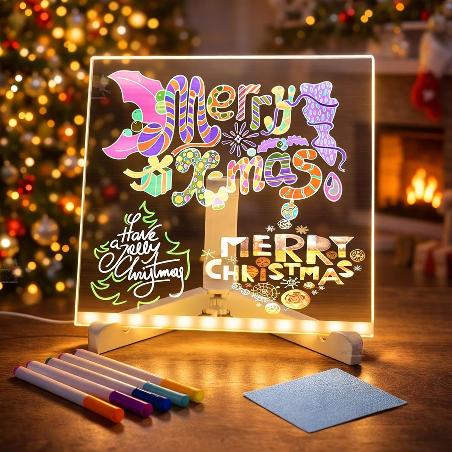 DIY 3D LED Writing Pad for Kids – Glow Board with Markers & USB Plug (20×20cm)