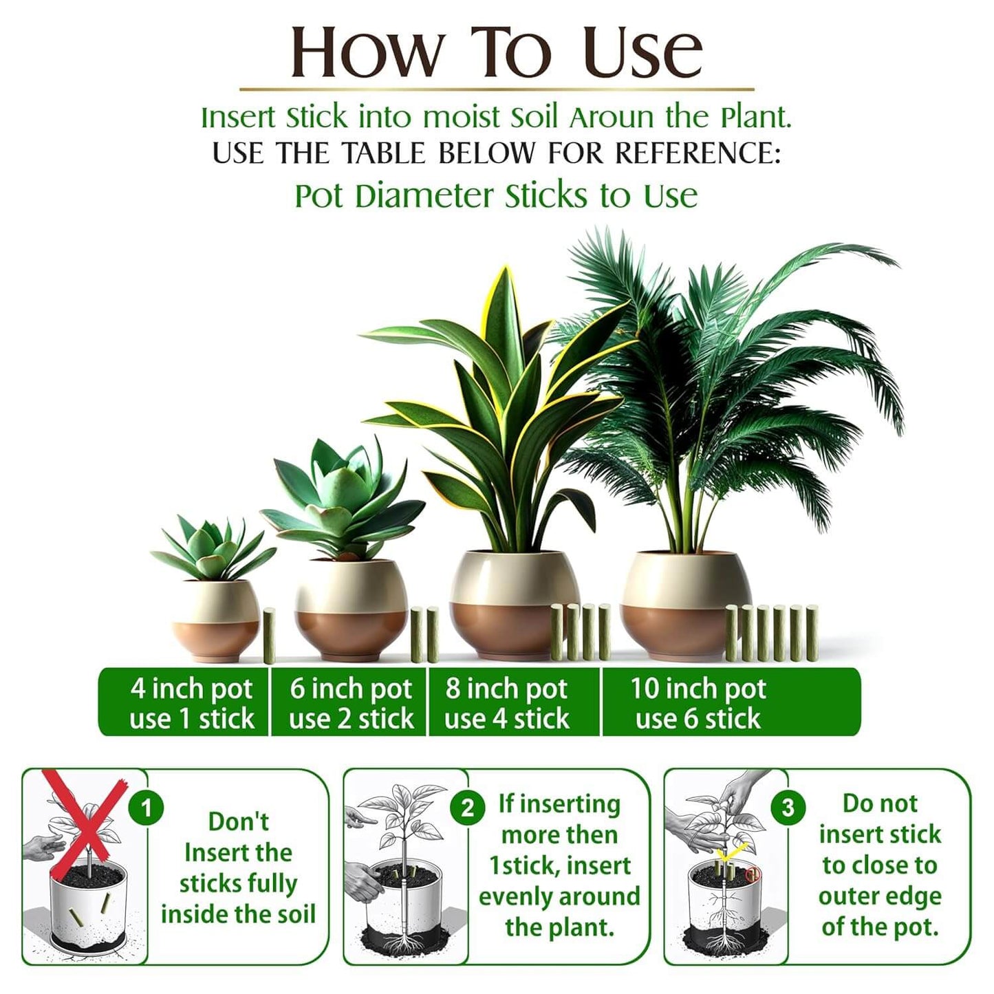 Organic Plant Growth Sticks - 30 Day Slow Release Fertilizer for Indoor & Outdoor Plants