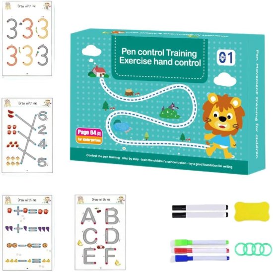Aider Hand Writing Pen Control Training Practice Book 64 page | Magical Tracing Workbook Set | Preschool Educational Reusable Learning Book For Kids