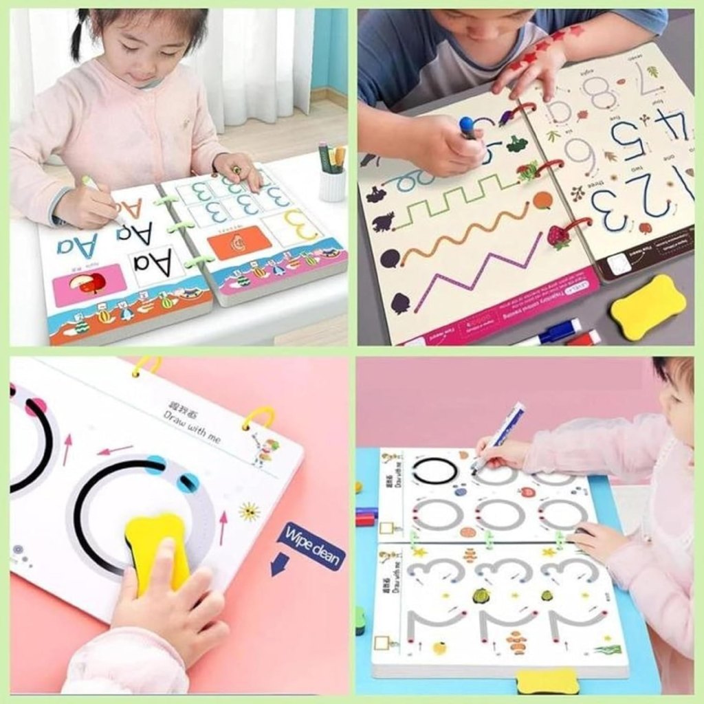 Aider Hand Writing Pen Control Training Practice Book 64 page | Magical Tracing Workbook Set | Preschool Educational Reusable Learning Book For Kids