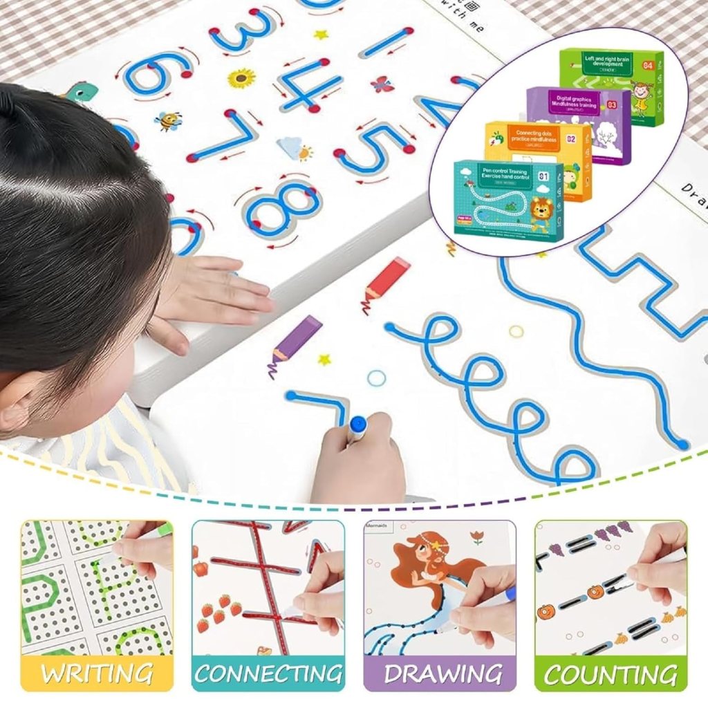Aider Hand Writing Pen Control Training Practice Book 64 page | Magical Tracing Workbook Set | Preschool Educational Reusable Learning Book For Kids