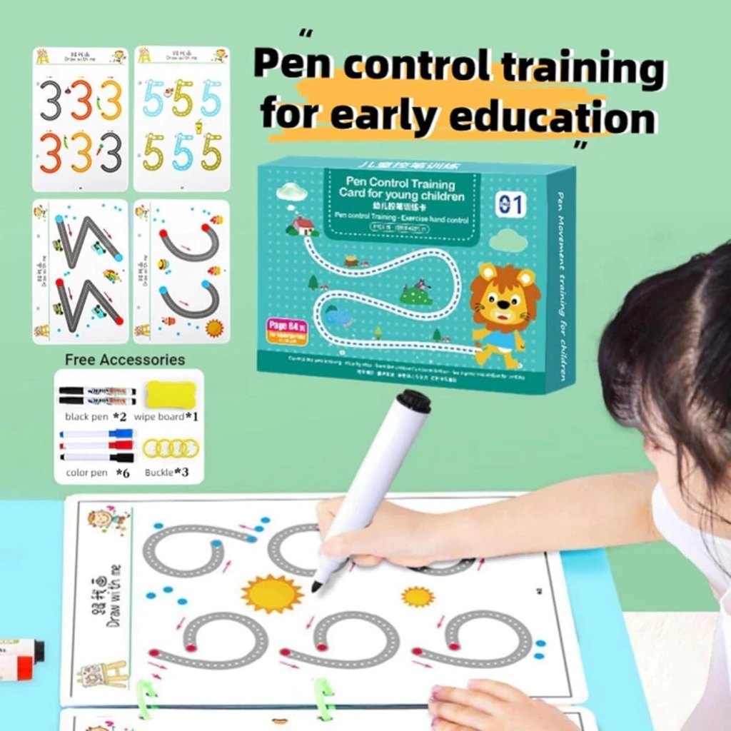 Aider Hand Writing Pen Control Training Practice Book 64 page | Magical Tracing Workbook Set | Preschool Educational Reusable Learning Book For Kids