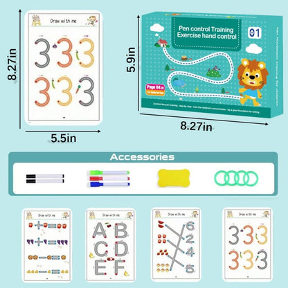 Aider Hand Writing Pen Control Training Practice Book 64 page | Magical Tracing Workbook Set | Preschool Educational Reusable Learning Book For Kids