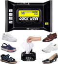 Quick Wipes shoe cleaning product with various shoes displayed around it.