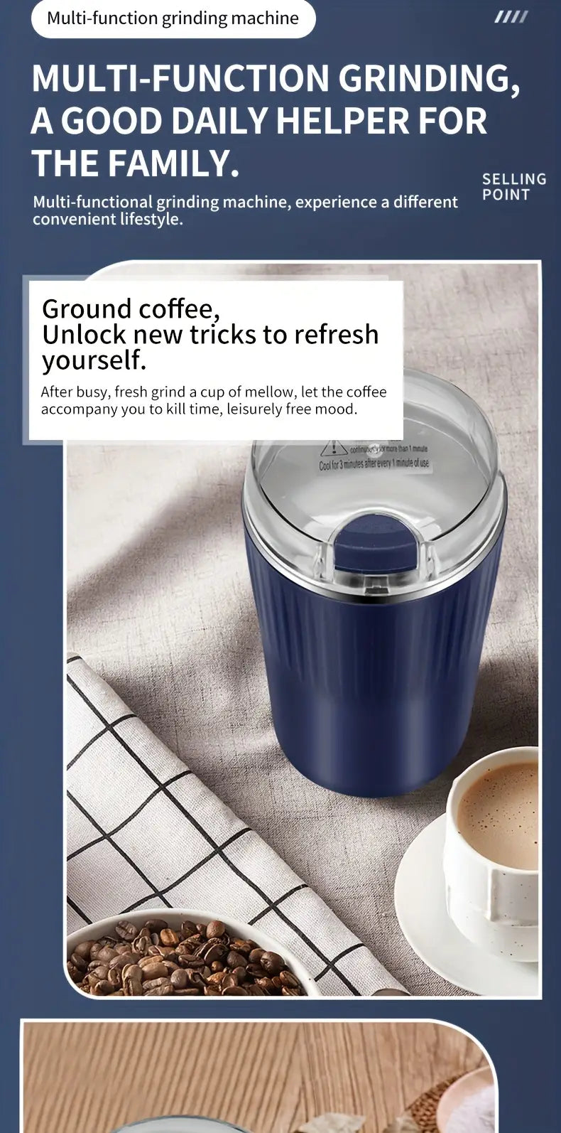 Aider Electric Coffee Grinder with Safe and Durable 304 Stainless Steel Blades,Fast Grinding for Coffee Beans, Dried Spice, Nuts, Herbs