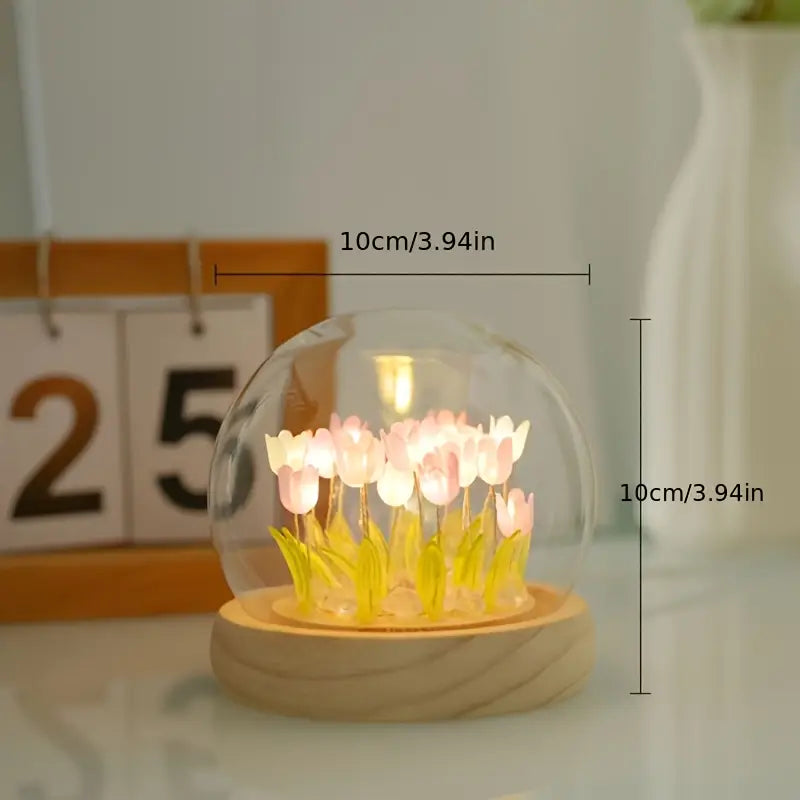 LED Tulip Flower Dome Night Light – Romantic Glass Lamp for Bedroom & Home Décor