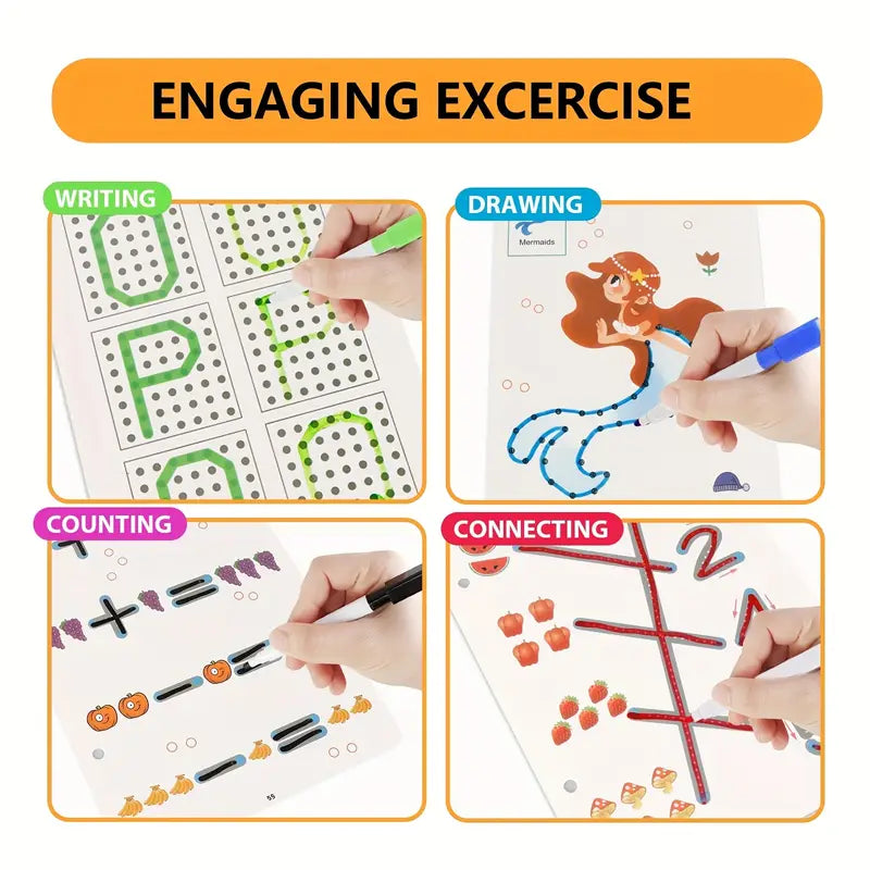 Aider Hand Writing Pen Control Training Practice Book 64 page | Magical Tracing Workbook Set | Preschool Educational Reusable Learning Book For Kids