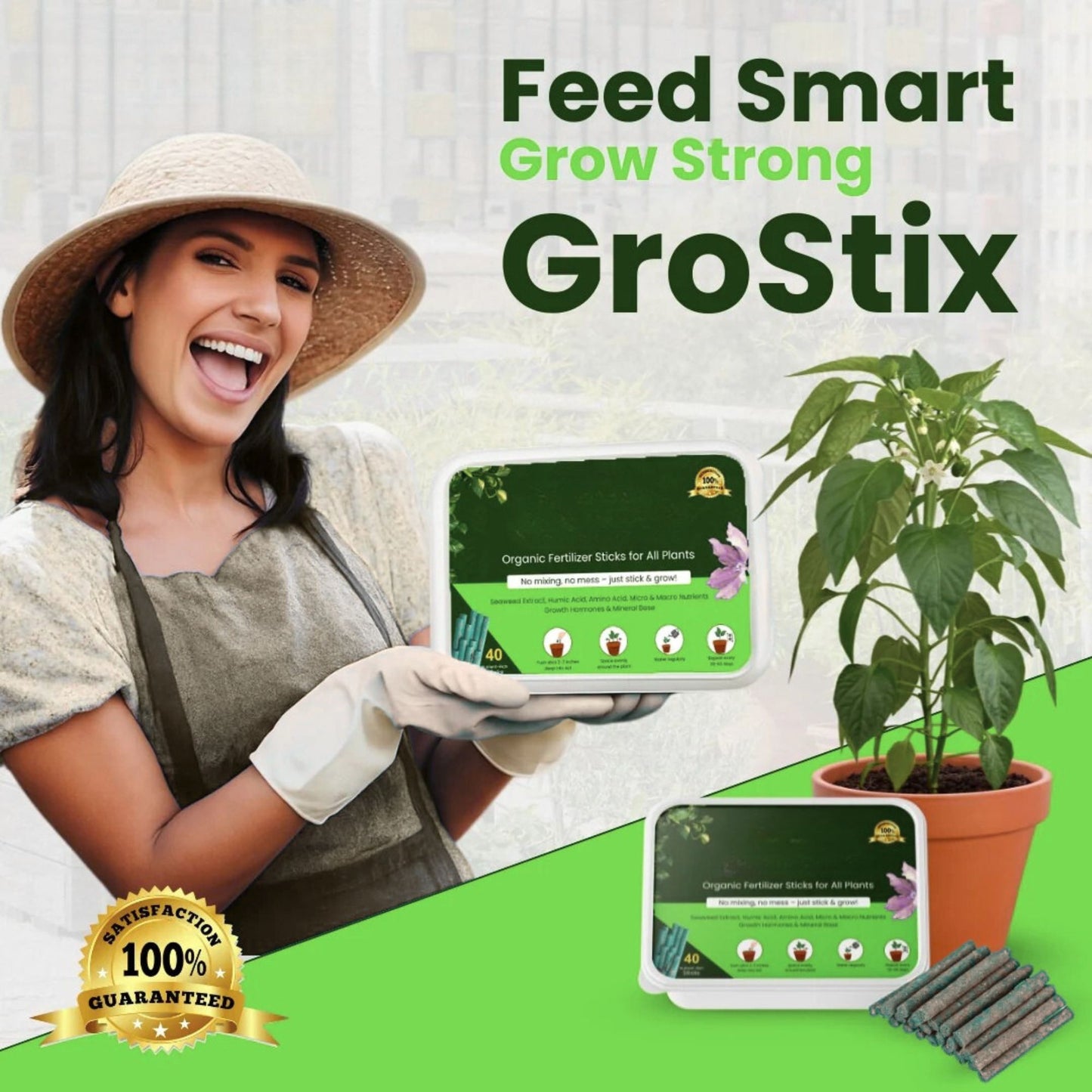 Organic Plant Growth Sticks - 30 Day Slow Release Fertilizer for Indoor & Outdoor Plants